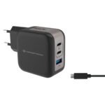 Conceptronic 3-Port 67W GaN USB PD Charger with USB-C Charging Cable, USB-C x 2, USB-A x 1, QC 3.0, PPS