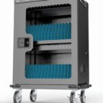 Manhattan Charging Cabinet/Cart via USB-C x32 Devices, Trolley, Power Delivery 18W per port (576W total), Suitable for iPads/other tablets/chromebooks up to 15.6", Bays 380x30x280mm, Device charging cables not included, Lockable (PIN code), EU & UK power