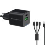 Conceptronic 2-Port 33W GaN USB PD Charger with 3-in-1 Charging Cable, USB-C x 1, USB-A x 1, QC 3.0, PPS