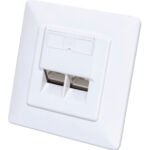 Intellinet 2-Port Cat6 10G Shielded RJ45 Wall Plate Flush Mount with Faceplate, STP, Signal White RAL9003
