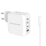 Conceptronic 4-Port 100W GaN USB PD Charger with USB-C Charging Cable, USB-C x 3, USB-A x 1, QC 3.0, PPS