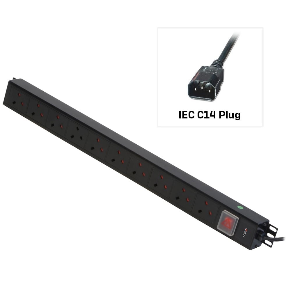 bN92VcQypkiYMEdt4YLRTw.c-r Lindy 10 Way UK Mains Sockets, Vertical PDU with IEC Mains Cable - Image 1