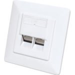 Intellinet 2-Port Cat6a 10G Shielded RJ45 Wall Plate Flush Mount with Faceplate, STP, Signal White RAL9003