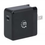 Manhattan Wall/Power Mobile Device GaN Charger (UK, USA and Euro 2-pin) (Clearance Pricing), USB-C Port, up to 65W / 3A, GaN (Galium Nitride) tech & PI chipset for maximum charging efficiency, Interchangeable Plugs, Phone/Laptop Charger, Black, Three Year