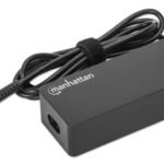 Manhattan USB-C Power Delivery Laptop Charger 65W, AC to Type-C Power Adapter, Universal Voltage Compatible with Most Notebooks, Ideal as Second or Replacement Power Supply, Includes Detachable AC Power Cable and Built-in USB-C PD Cable, Black