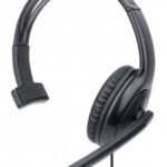 Manhattan Mono Over-Ear Headset (USB) (Clearance Pricing), Microphone Boom (padded), Polybag Packaging, Adjustable Headband, In-Line Volume Control, Ear Cushion, USB-A for both sound and mic use, cable 1.5m, Three Year Warranty