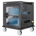 Manhattan Charging Cabinet/Cart via AC Adapter (UK) x32 Devices, Trolley, Using supplied AC Adapter (power cables) included with device, Suitable for iPads/other tablets/phones/laptops (up to 15.6"), Bays 380x30x280mm, Lockable, UK 3-pin Plug