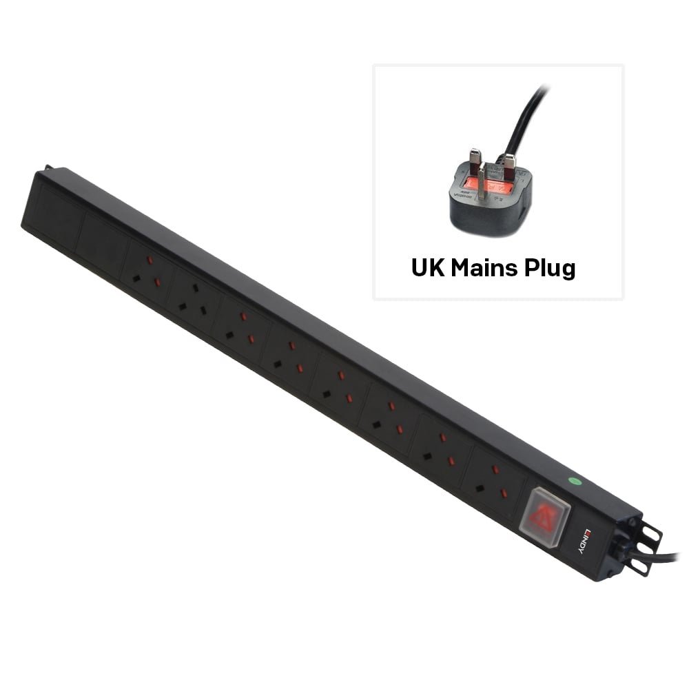 xg6cPpQ5p0-oOzq1ss9L7g.c-r Lindy 8 Way UK Mains Sockets, Vertical PDU with UK Mains Plug - Image 1