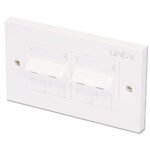 Lindy CAT5e Double Wall Plate with 4 x Angled RJ-45 Shuttered Socket, Unshielded