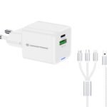 Conceptronic 2-Port 33W GaN USB PD Charger with 3-in-1 Charging Cable, USB-C x 1, USB-A x 1, QC 3.0, PPS