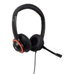 V7 Safesound Education k-12 Headset with Microphone, volume limited, antimicrobial, 2m cable, 3.5mm, Laptop Computer, Chromebook, PC - Black, Red